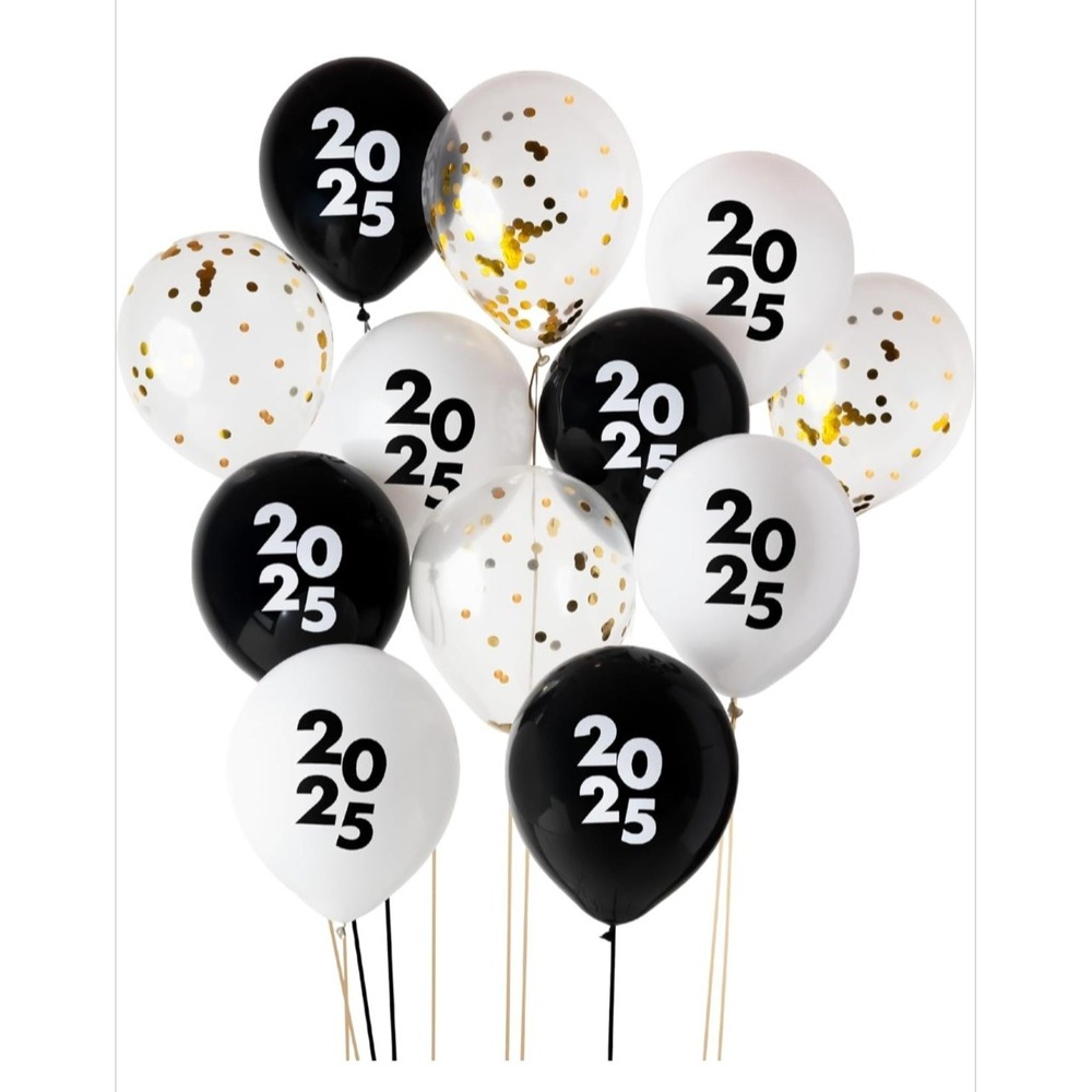 5 Pack of 12 Black and White Balloons - 2025